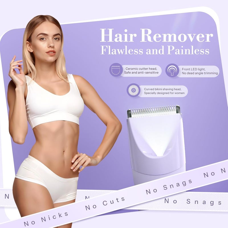 Flyant Bikini Trimmer for Women, 2 in 1 Electric Shaver for Women, Pubic Hair Trimmer Waterproof IPX7 with LED, Bikini Razor for Leg Arm Underarm Bikini Area, Teen Girl Gifts - Lavender Dream Purple - Image 4